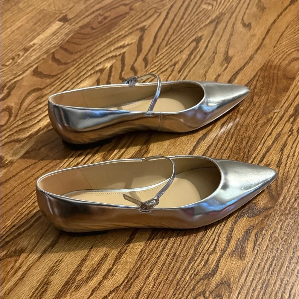 Marc Fisher Silver Pointed-Toe Flats